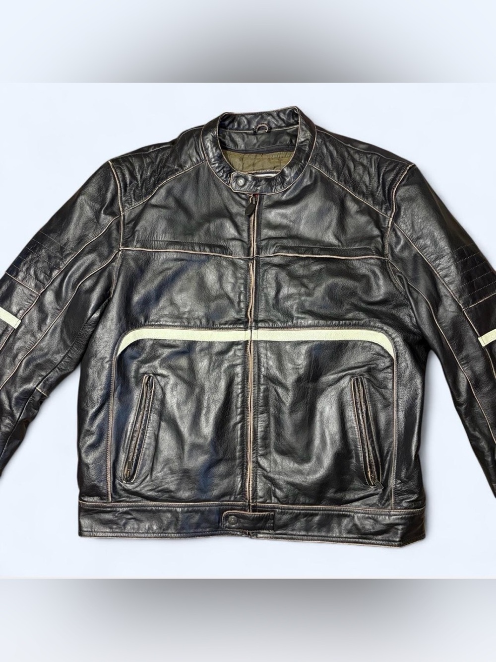 Grunge Black Leather Biker Jacket by River Road!